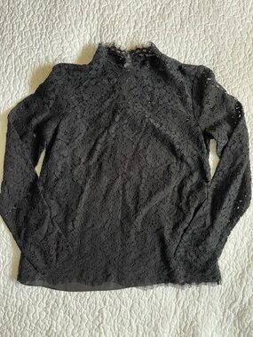 J. Crew Black Lace Mock Neck Long Sleeve Top